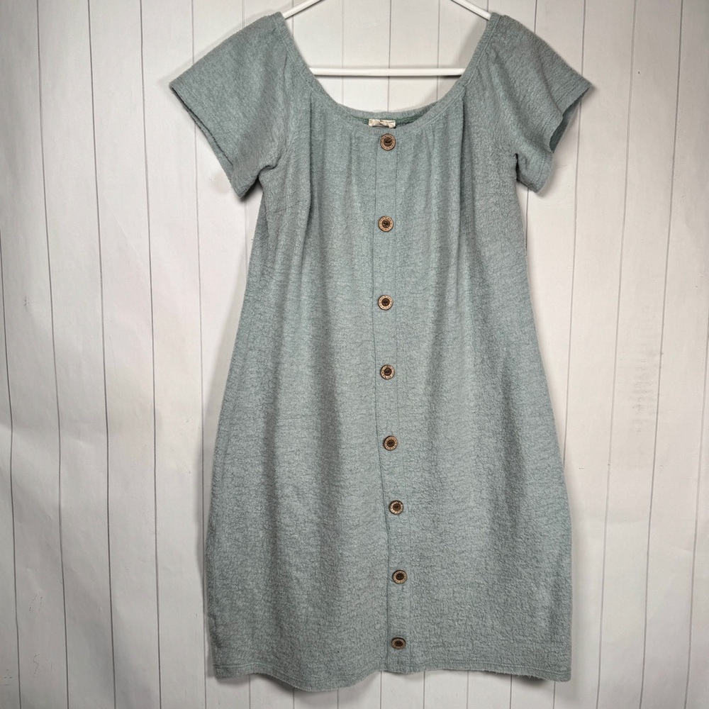 Nadine West Light Green Soft Fleece Button Up Midi Dress Cozy Loungewear‎ Medium